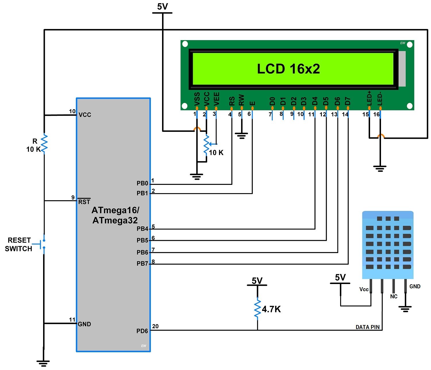 DHT11 Sensor Interfacing With AVR ATmega16 ATmega32 AVR ATmega